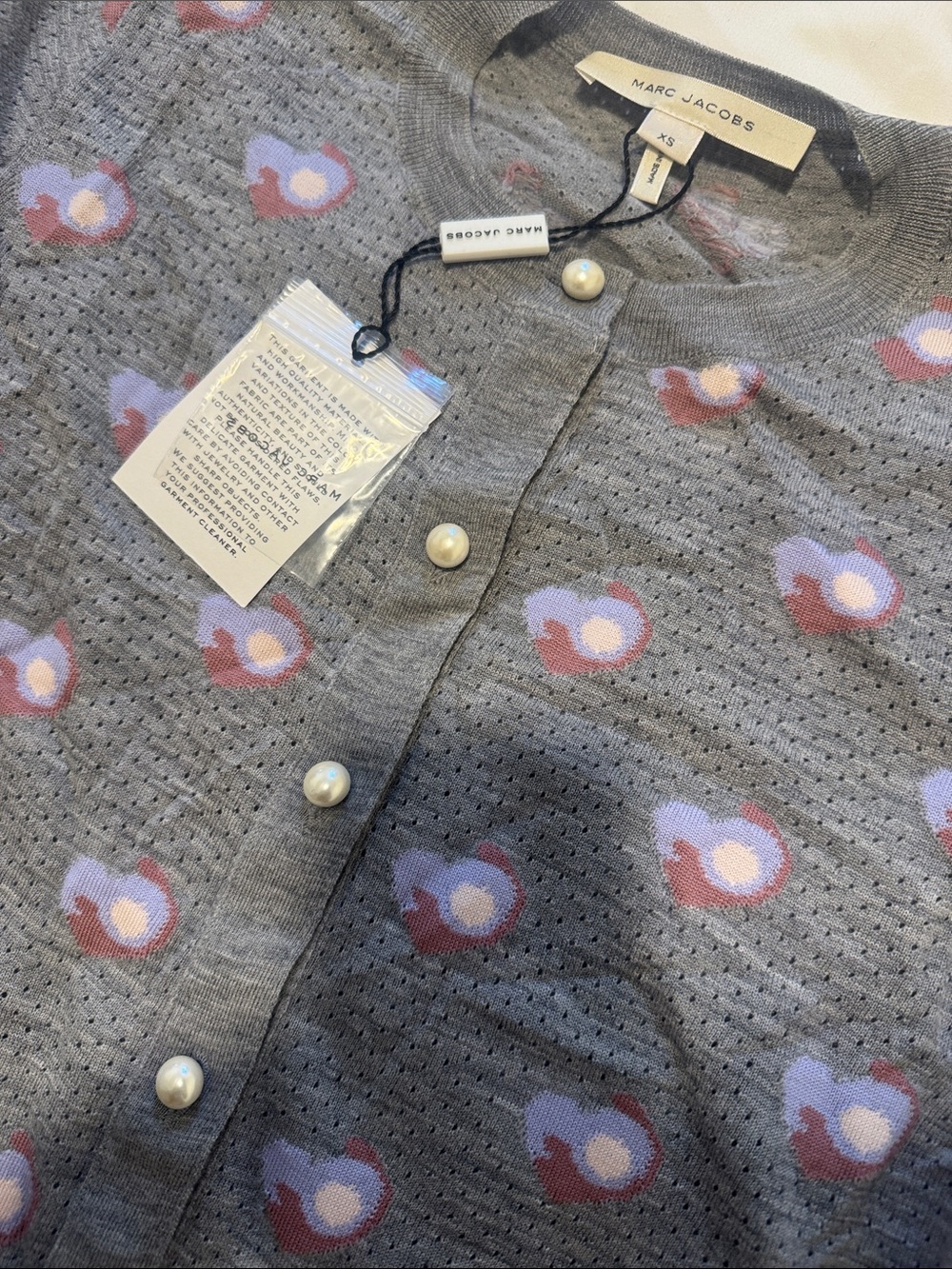 Marc Jacobs Gray Cardigan with Pink & Lavender Floral Motif